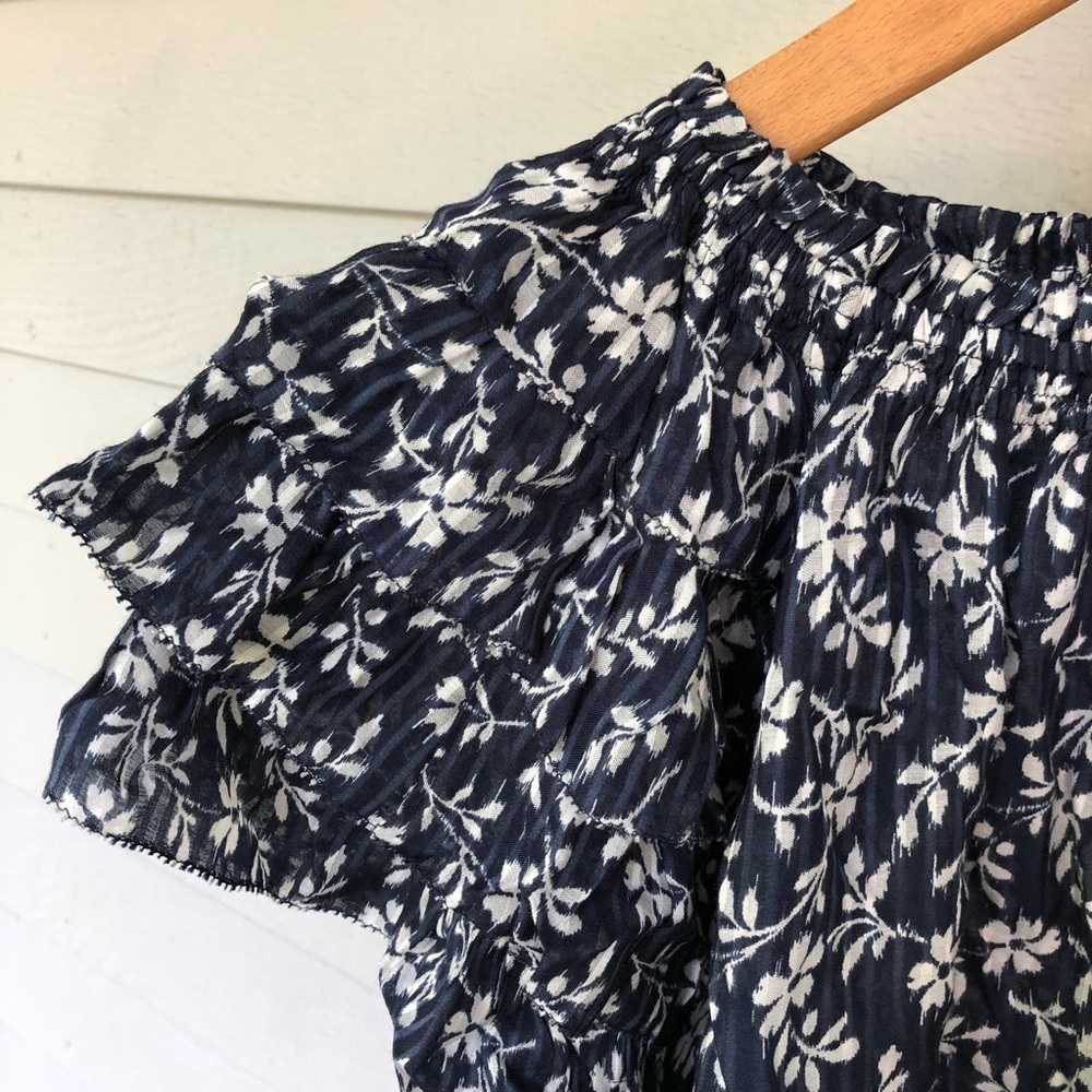 Ulla Johnson Blouse Blue Floral Off Shoulder US 10 Leoda - Picture 3 of 9